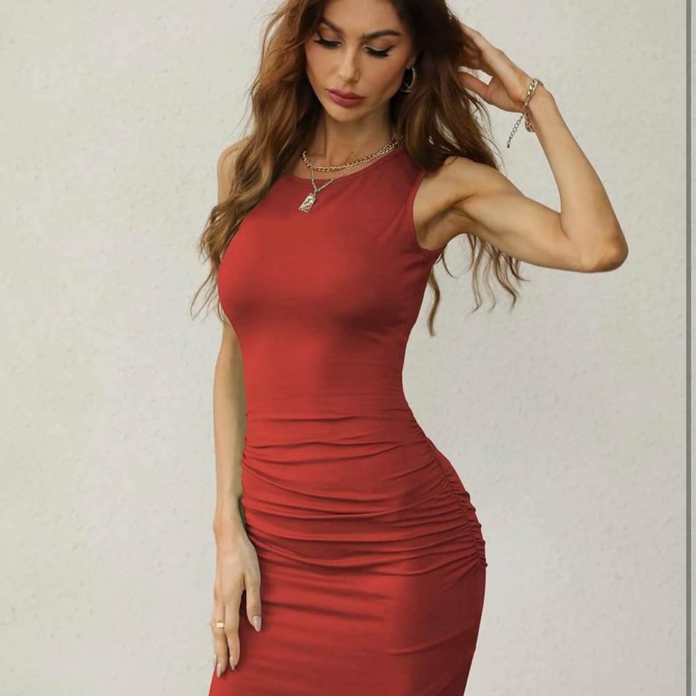 Elegant Rust Sleeveless Dress